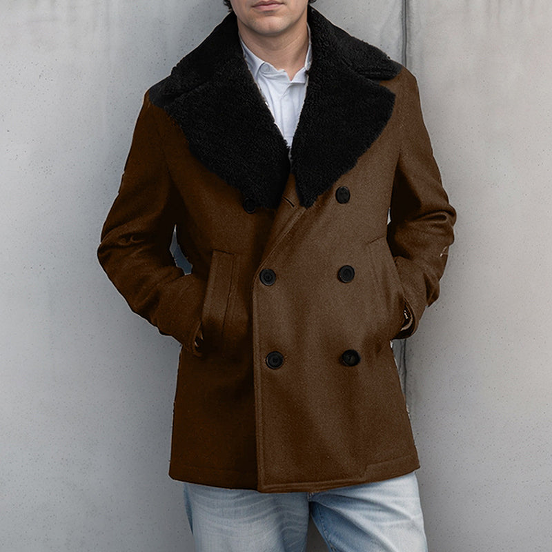 Stylish Mens Wool Pea Coat With Contrast Detail Double Breasted Design And Warm Long Sleeves Smart  4