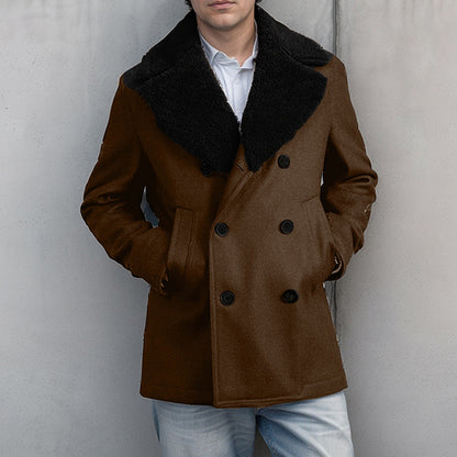 Stylish Mens Wool Pea Coat With Contrast Detail Double Breasted Design And Warm Long Sleeves Smart  4