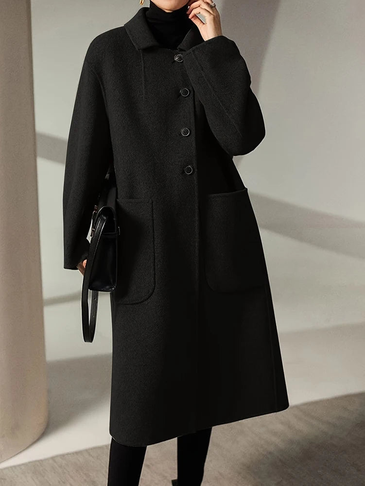 Oversized Plus Size Long Trench Coat Elegant Wool Blend Pea Coat Single Breasted Winter Warm Coat W 5