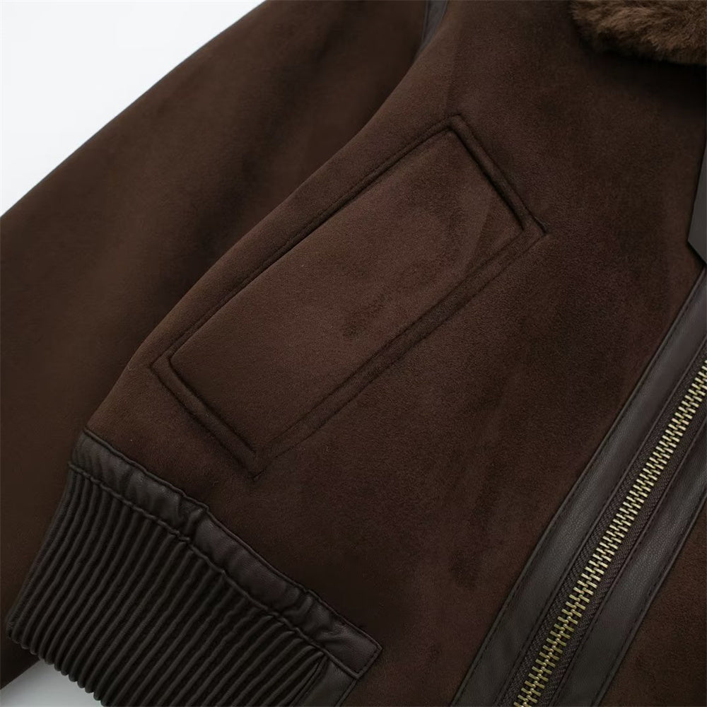Autumn Winter New Women Casual Standing Neck Contrast Strap Loose Double Sided Jacket Coat with Decorative Straps