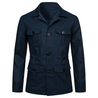 Mens Coats Safari Jacket Linen British Retro Gentry Suit Pockets Outerwear Fashion Solid Color Male Tops Lightweight