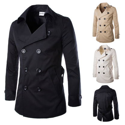 Cotton Men Trench Coats with Belt, Mens Spring Autumn Windbreak Overcoat, Male Double Breasted Peacoat