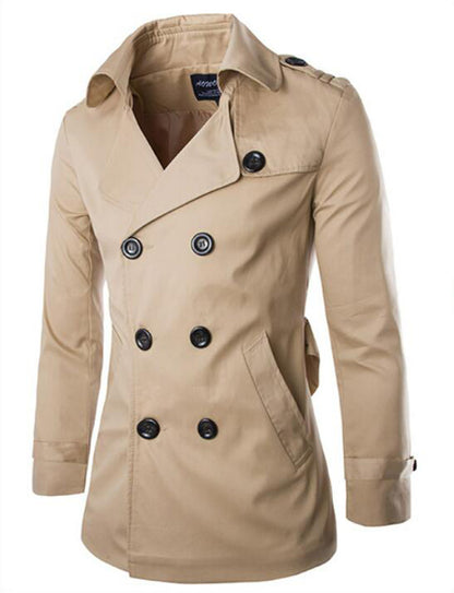 Cotton Men Trench Coats with Belt, Mens Spring Autumn Windbreak Overcoat, Male Double Breasted Peacoat