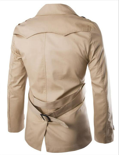 Cotton Men Trench Coats with Belt, Mens Spring Autumn Windbreak Overcoat, Male Double Breasted Peacoat