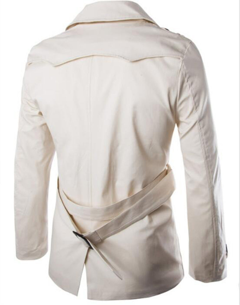 Cotton Men Trench Coats with Belt, Mens Spring Autumn Windbreak Overcoat, Male Double Breasted Peacoat