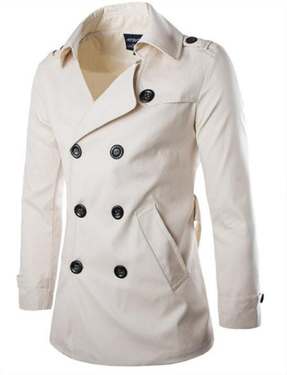 Cotton Men Trench Coats with Belt, Mens Spring Autumn Windbreak Overcoat, Male Double Breasted Peacoat