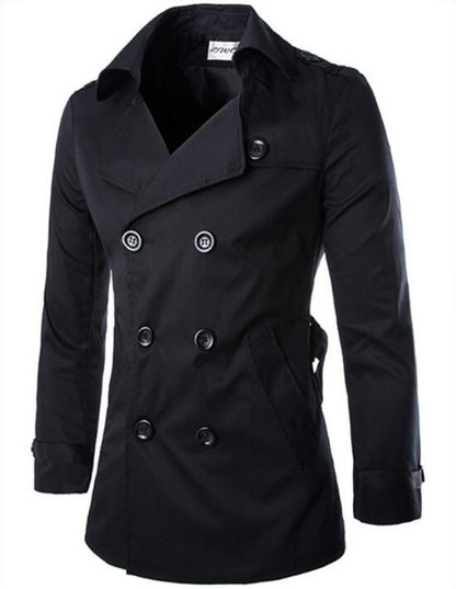 Cotton Men Trench Coats with Belt, Mens Spring Autumn Windbreak Overcoat, Male Double Breasted Peacoat