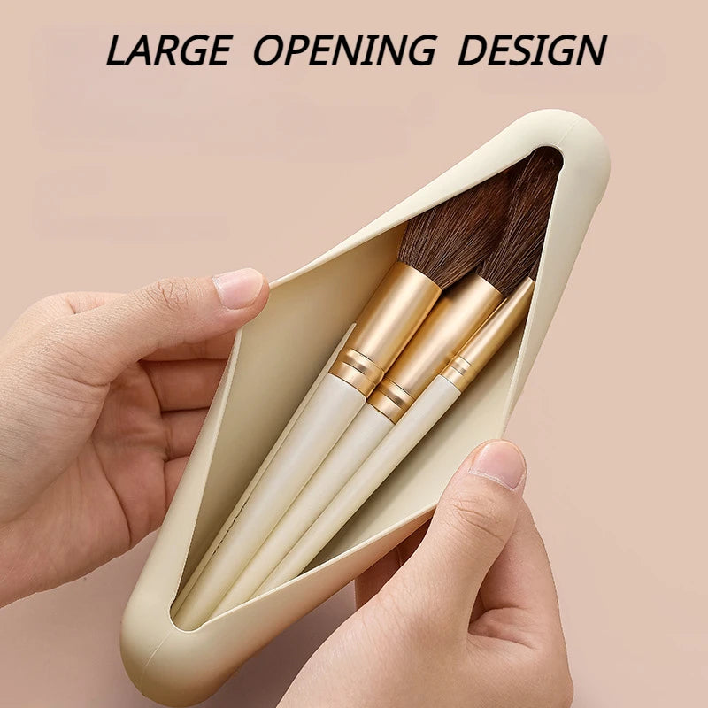 Portable Waterproof Travel Makeup Brush Holder Silicone Cosmetic Brushes Bag & Makeup Sponge Case, Durable Cosmetic Tool