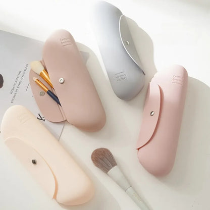 Portable Travel Makeup Brush Holder, Silicon Cosmetic Brushes Bag & Cosmetic Case for Travelling, Getting Ready & Makeup