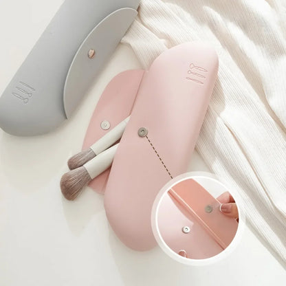 Portable Travel Makeup Brush Holder, Silicon Cosmetic Brushes Bag & Cosmetic Case for Travelling, Getting Ready & Makeup