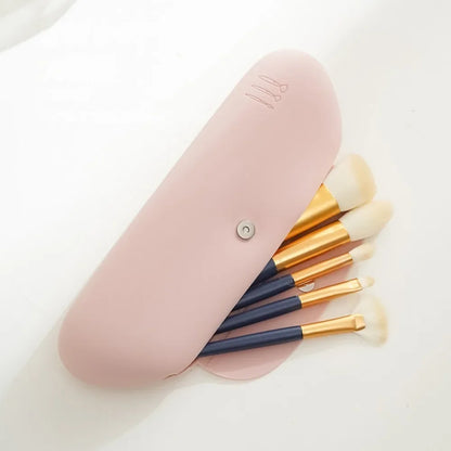 Portable Travel Makeup Brush Holder, Silicon Cosmetic Brushes Bag & Cosmetic Case for Travelling, Getting Ready & Makeup