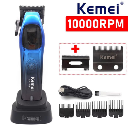 Kemei 2361 Professional Hair Clipper – 10000RPM Magnetic Motor, DLC Blade, Cordless Trimmer with Charging Base