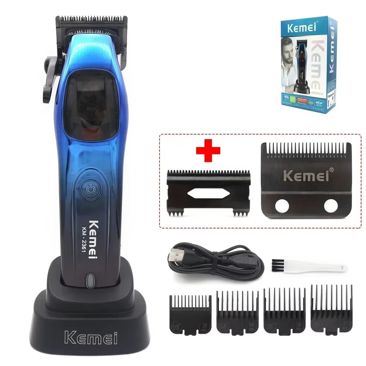 Kemei 2361 Professional Hair Clipper  10000RPM Magnetic Motor DLC Blade Cordless Trimmer With Charg 9