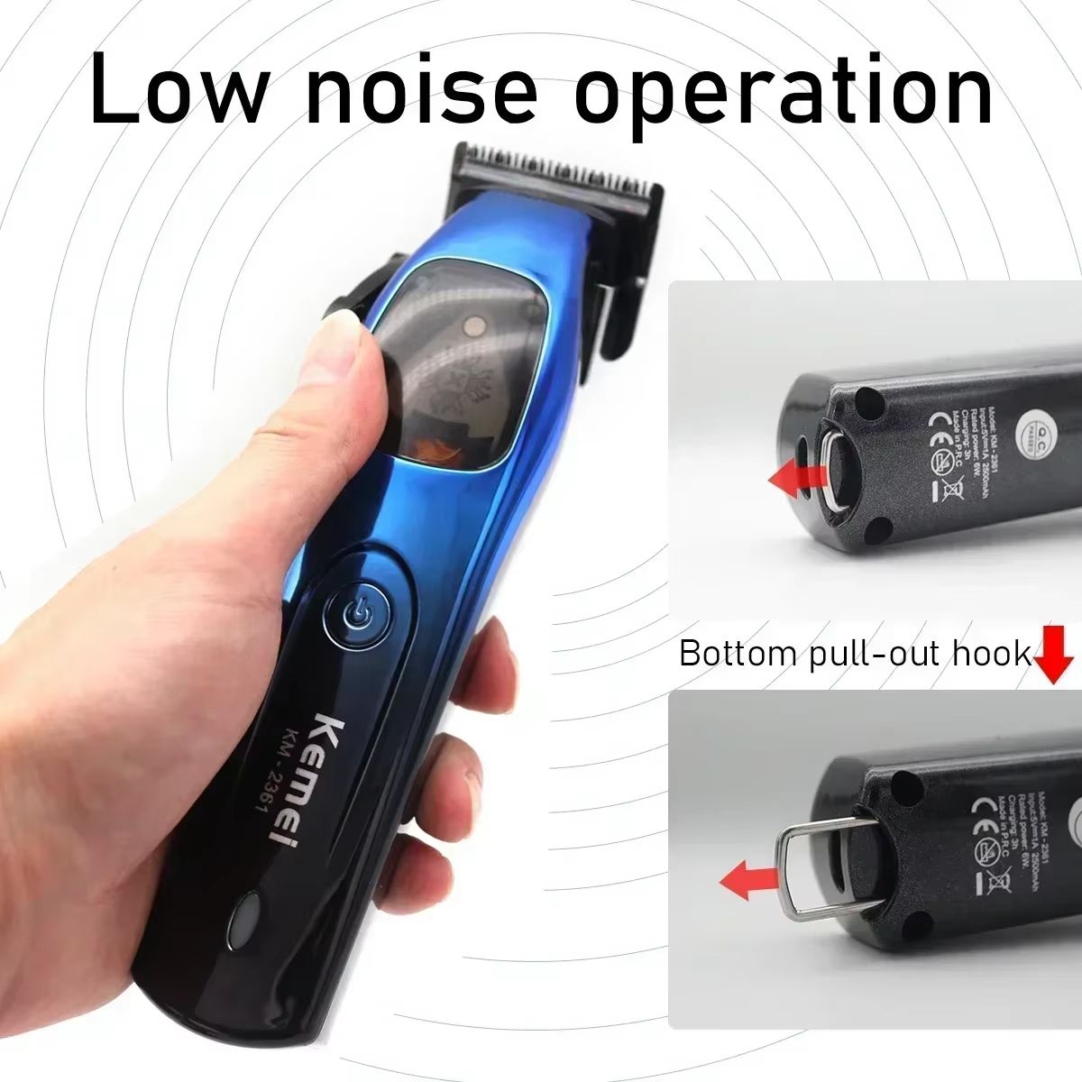 Kemei 2361 Professional Hair Clipper  10000RPM Magnetic Motor DLC Blade Cordless Trimmer With Charg 5