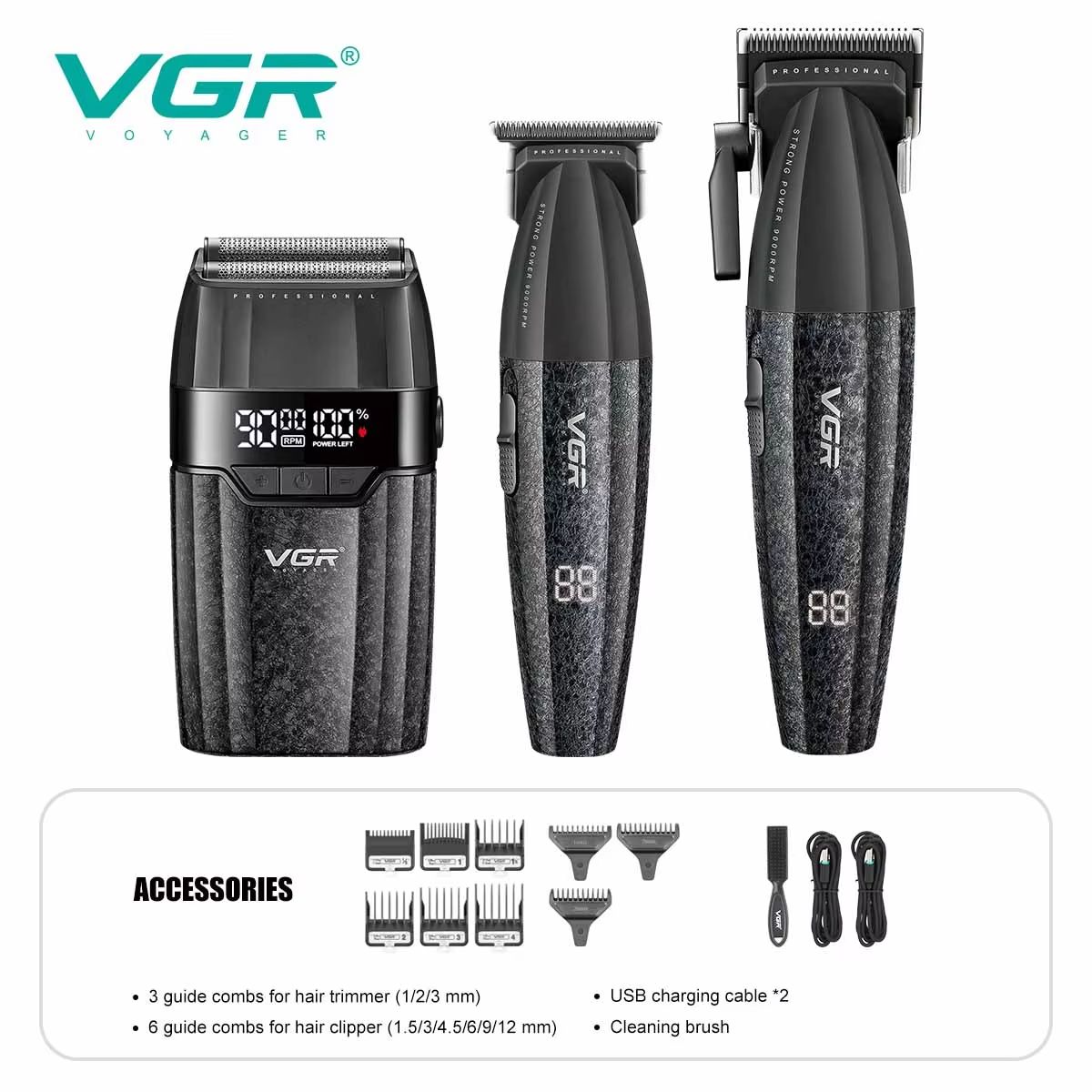 VGR V640 Professional Hair Trimmer  9000RPM Cordless Clipper With Adjustable Blade For Mens Groomin 1