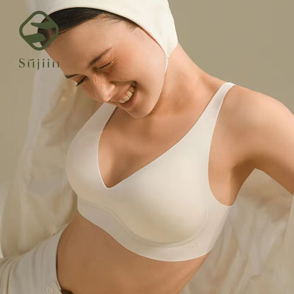 SUJIIN Seamless Wireless Bra for Women Push Up Padded V Neck Bralette Invisible Lift MX208