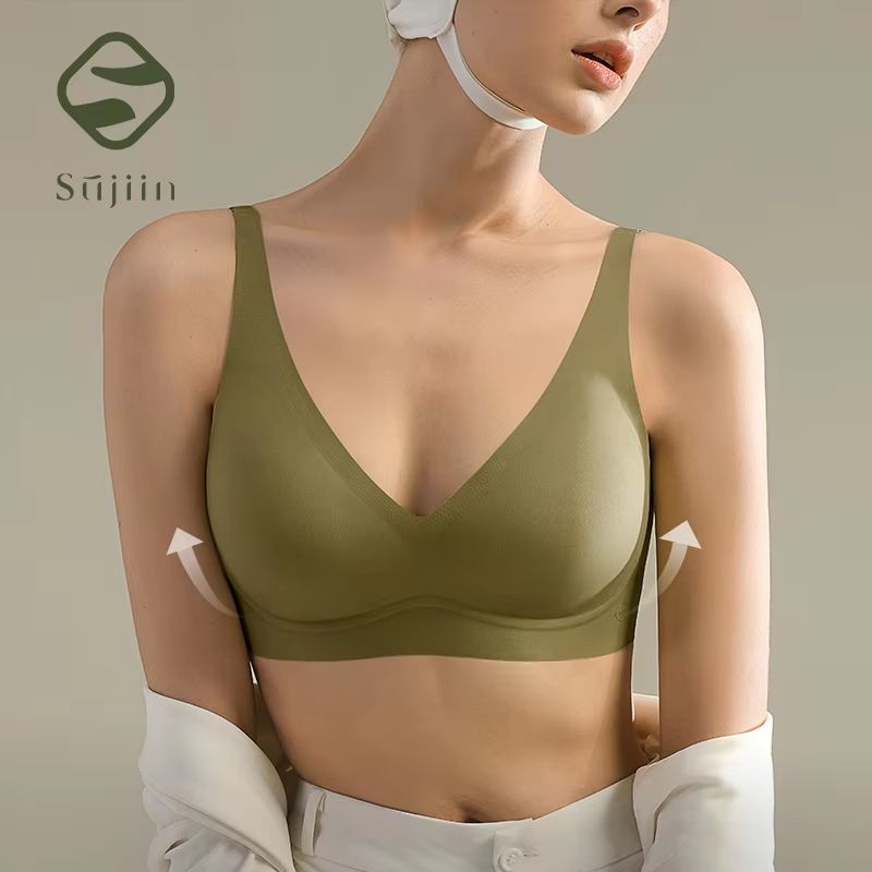 SUJIIN Seamless Wireless Bra For Women Push Up Padded V Neck Bralette Invisible Lift MX208 1