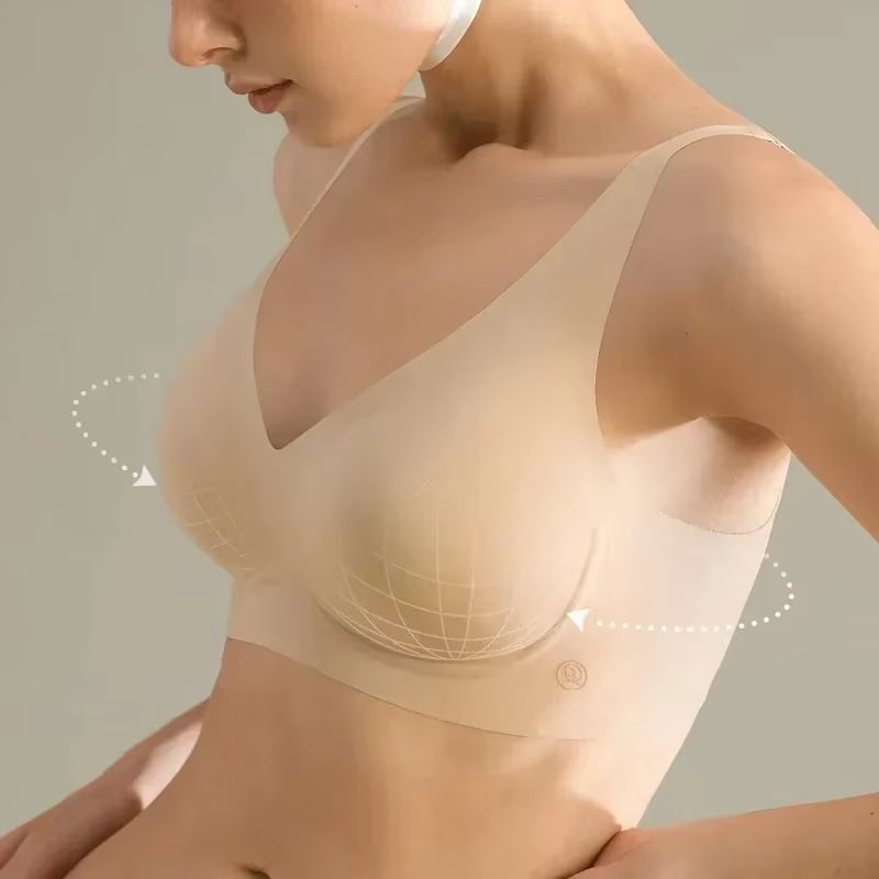 SUJIIN Seamless Wireless Bra For Women Push Up Padded V Neck Bralette Invisible Lift MX208 3