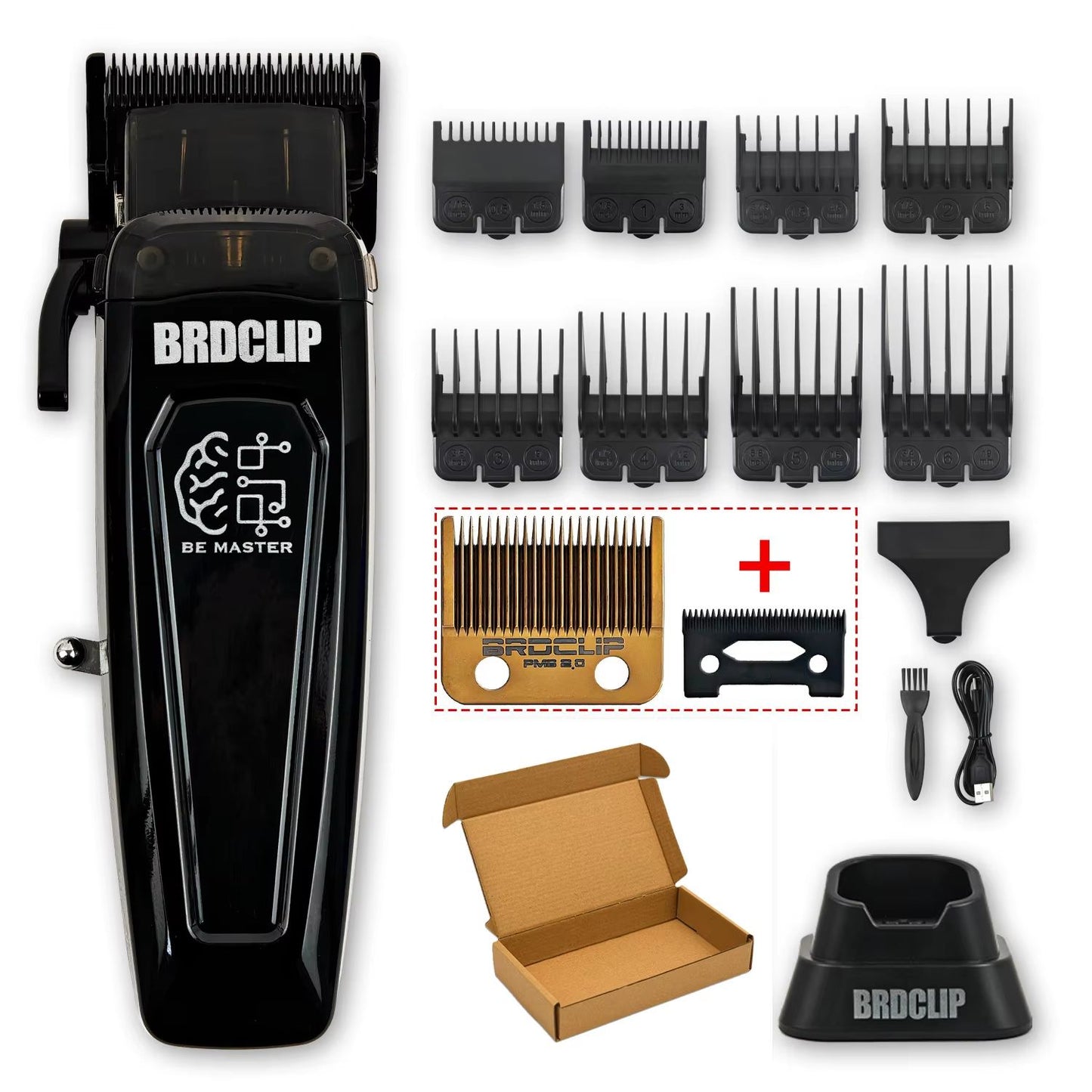 BRDCLIP BRD106 Professional Mens Hair Clipper 7500RPM Cordless Trimmer With Charging Base And DLC B 10