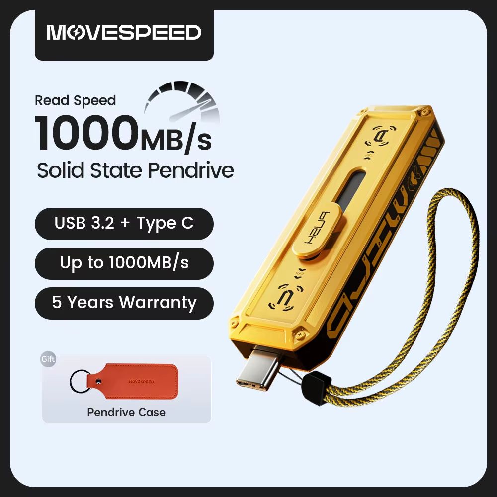 MOVESPEED USB 3.2 Gen 2 Solid State Flash Drive – 1090MB/s High-Speed Type C Pen Drive for PC, Smartphone, and Tablet (1