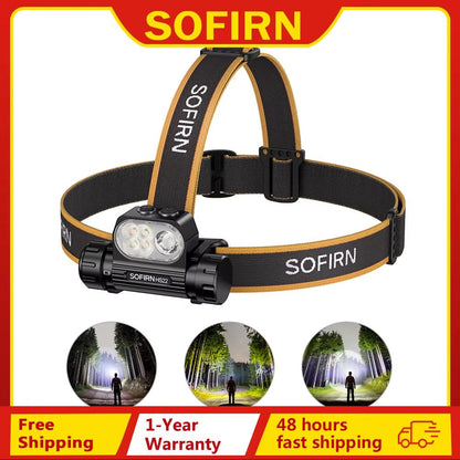 SOFIRN HS22 Rechargeable LED Headlamp 2500 Lumens with Adjustable Color Temperature and Dual Switch