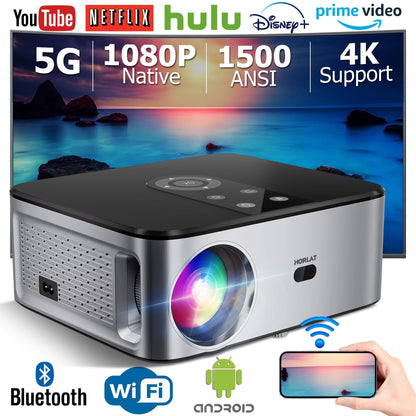HORLAT T3N 1500 ANSI Lumens 4K LED Projector with Android, Full HD 1080P, 8K Support, Auto Keystone, and 5G WiFi
