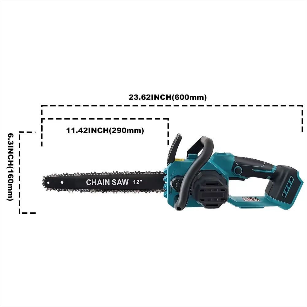 12 Inch Brushless Electric Chainsaw Cordless With LED Display  Wood Cutting Power Tool Compatible W 1