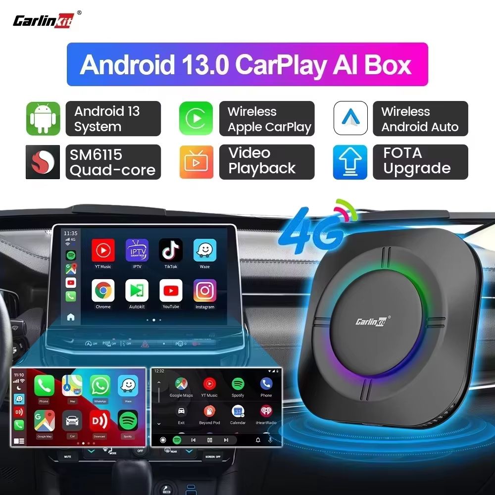 2025 CarPlay AI Box with Android 13 – 8-Core CPU, 5G WiFi, GPS, Wireless Android Auto & Netflix Smart TV Integration