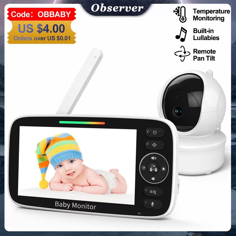 5 Inch Video Baby Monitor with Camera – 4X Zoom, Temperature Sensor, Two-Way Audio & Lullabies