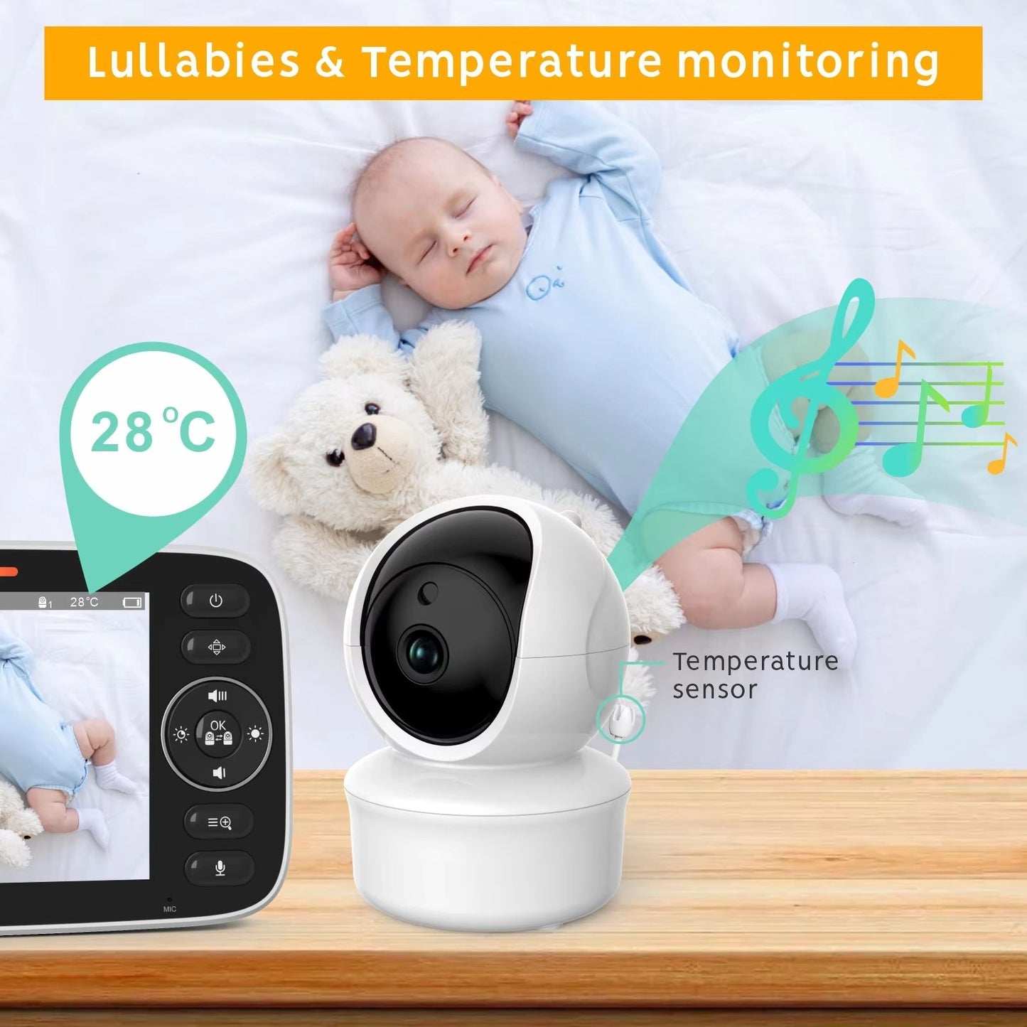 5 Inch Video Baby Monitor With Camera  4X Zoom Temperature Sensor TwoWay Audio  Lullabies 1