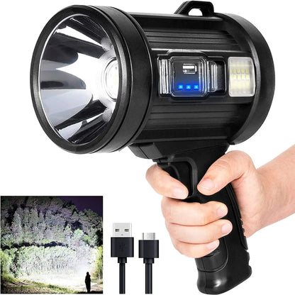 Rechargeable LED Spotlight With Solar Panel And COB Side Light For Camping And Hunting 1