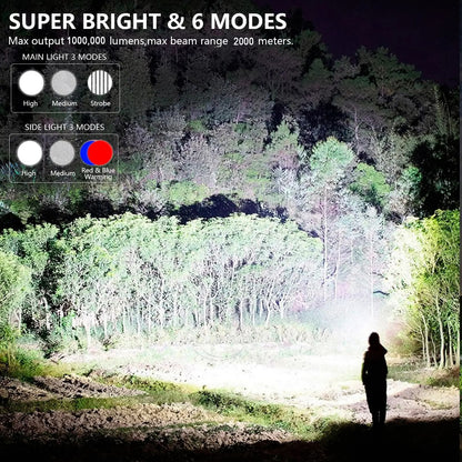 Rechargeable LED Spotlight With Solar Panel And COB Side Light For Camping And Hunting 2