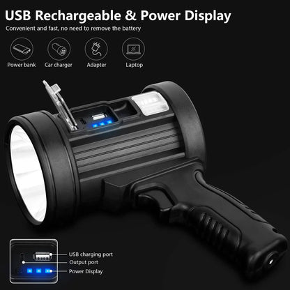 Rechargeable LED Spotlight With Solar Panel And COB Side Light For Camping And Hunting 5
