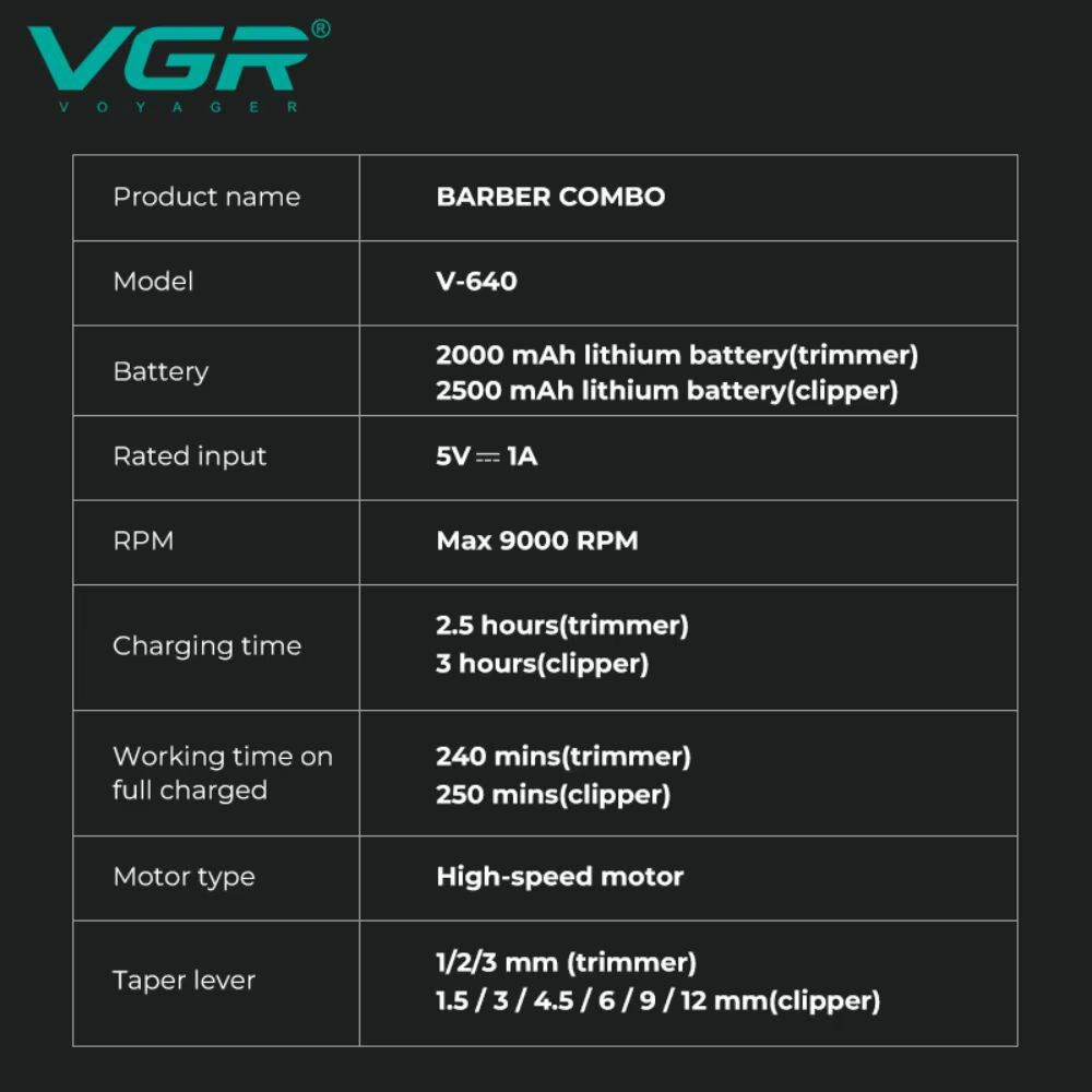 VGR V640 Professional Hair Clipper  Rechargeable 9000 RPM Electric Hair Trimmer For Men 5