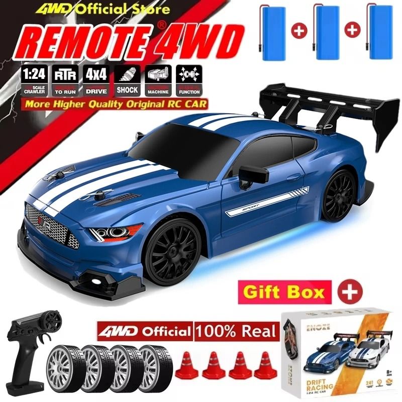 4WD RC Drift Car with LED Lights Rechargeable Remote Control Racing Toy