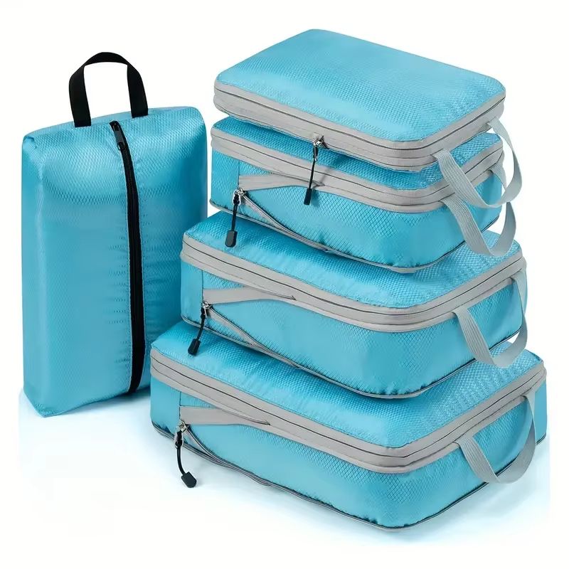 Travel Compression Packing Cubes – Luggage Organizer Set for Clothes, Shoes & Accessories