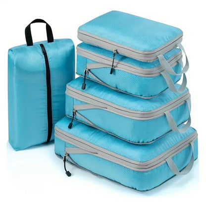 Travel Compression Packing Cubes – Luggage Organizer Set for Clothes, Shoes & Accessories