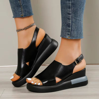 Summer Wedge Platform Sandals  Retro Peep Toe Beach Shoes For Women 1