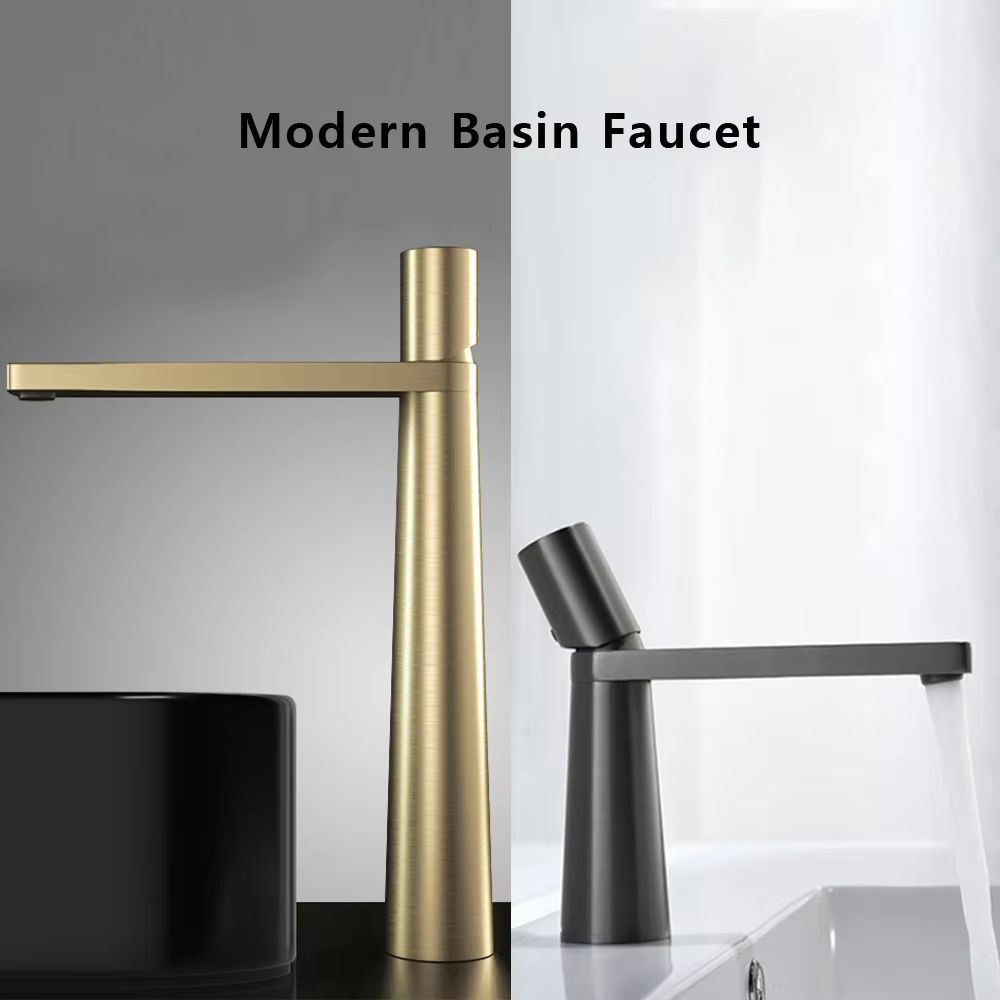 Brushed Gold Bathroom Sink Faucet – Modern Brass Basin Mixer with Single Handle