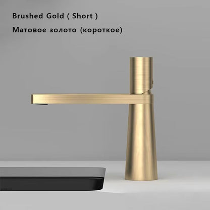 Brushed Gold Bathroom Sink Faucet  Modern Brass Basin Mixer With Single Handle 9