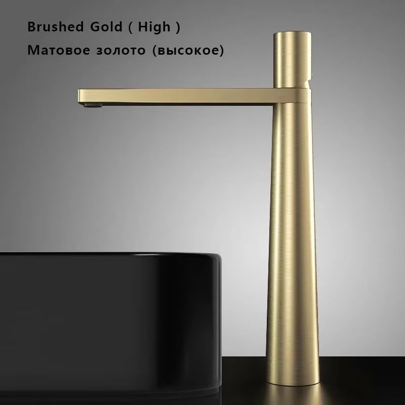 Brushed Gold Bathroom Sink Faucet  Modern Brass Basin Mixer With Single Handle 10