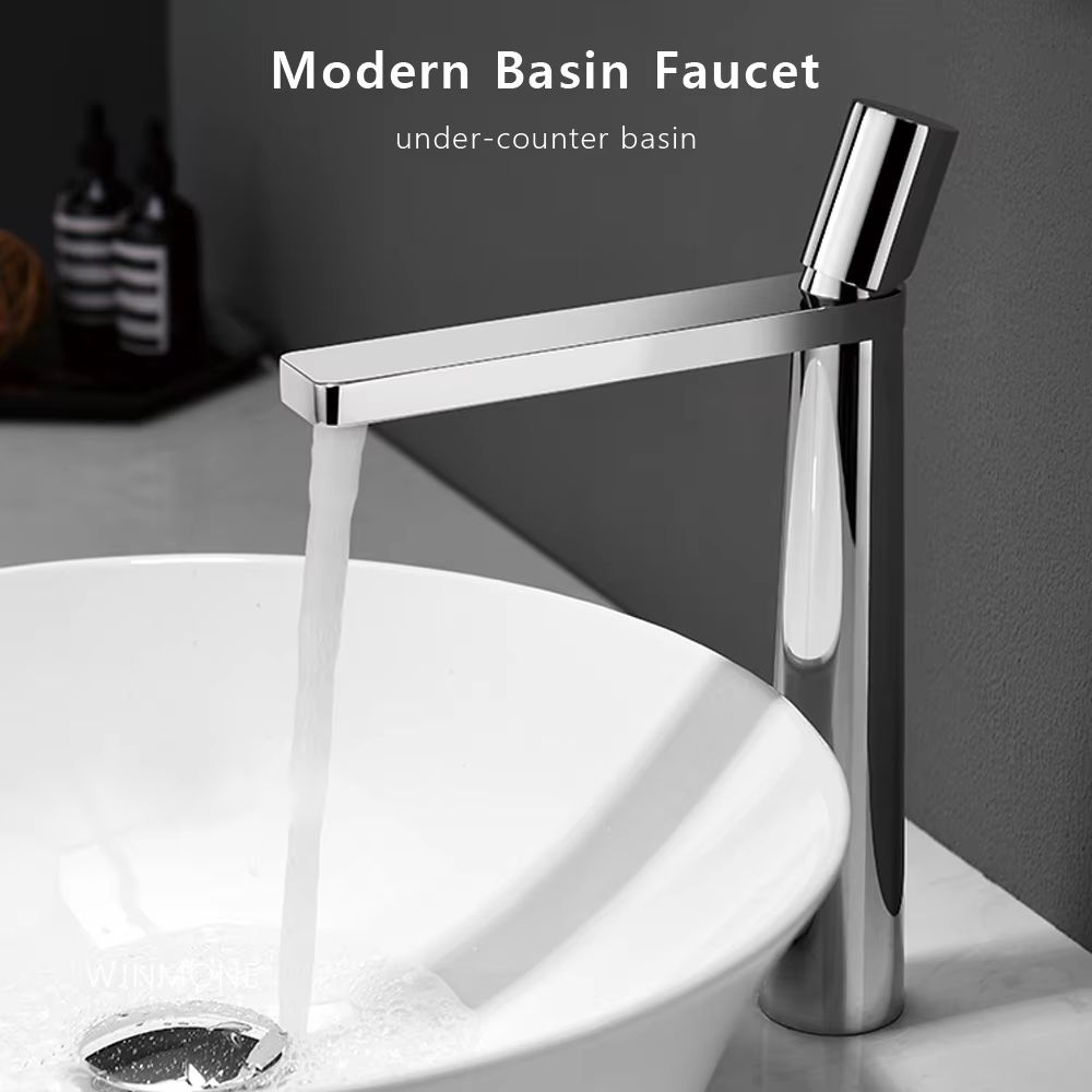 Brushed Gold Bathroom Sink Faucet  Modern Brass Basin Mixer With Single Handle 3