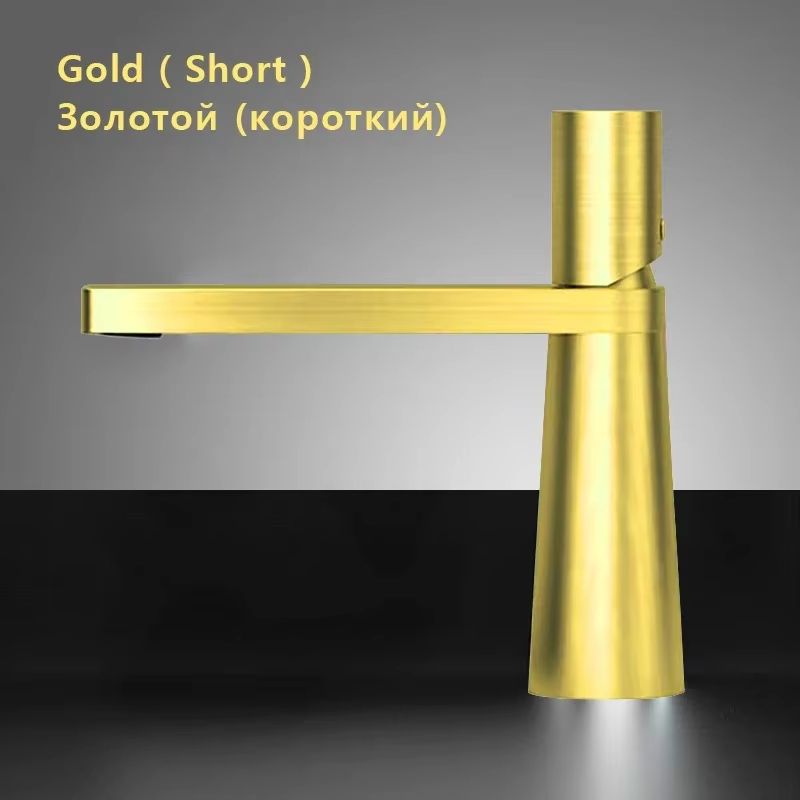 Brushed Gold Bathroom Sink Faucet  Modern Brass Basin Mixer With Single Handle 18