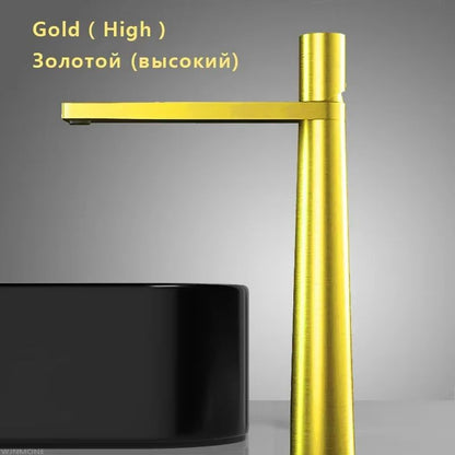 Brushed Gold Bathroom Sink Faucet  Modern Brass Basin Mixer With Single Handle 19