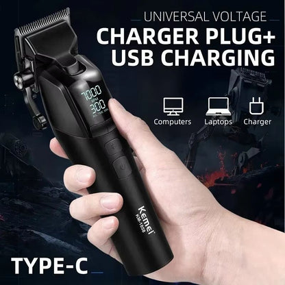 Kemei 1858 Professional Hair Clipper  DLC Blade Cordless Beard Trimmer With LED Light  USB Recharge 4