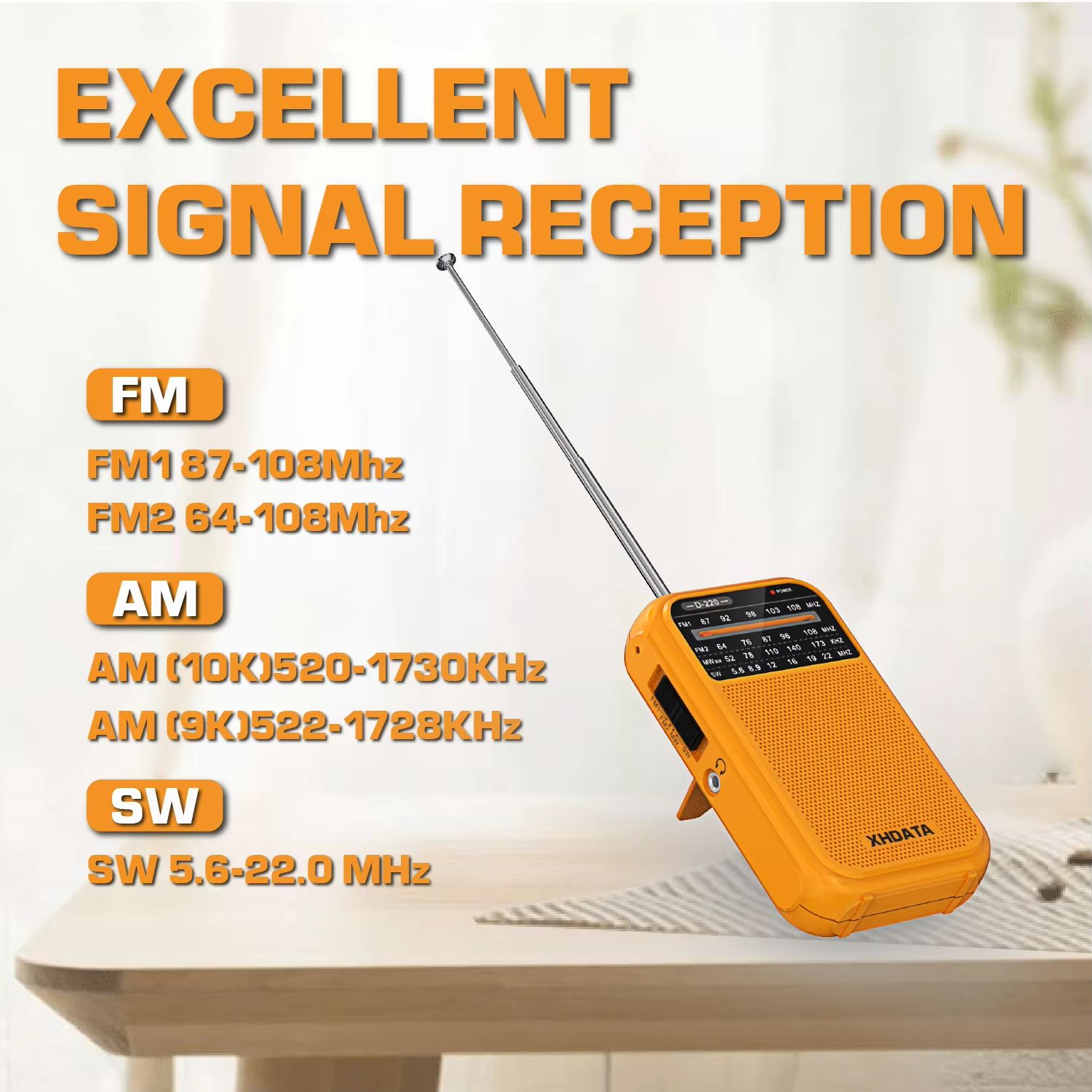 XHDATA D-220 Portable Retro Radio – Vintage FM/MW/SW 4-Band Pocket Radio with DSP High Sensitivity Receiver