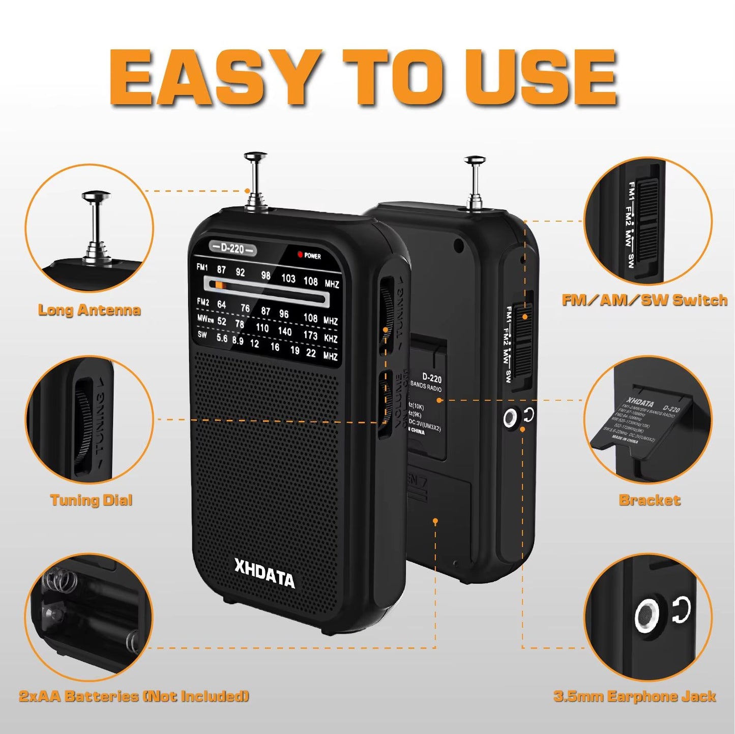 XHDATA D220 Portable Retro Radio  Vintage FMMWSW 4Band Pocket Radio With DSP High Sensitivity Recei 1