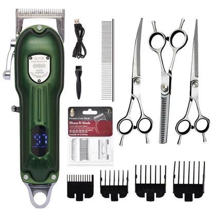 Professional Dog Hair Clipper – All-Metal Rechargeable Pet Grooming Trimmer for Dogs & Cats with Low Noise Cutting Machi