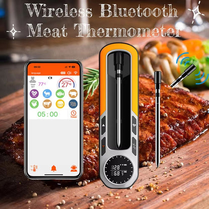 Wireless Bluetooth Meat Thermometer with APP Control – Digital Probe with Real-Time LCD Monitoring for BBQ, Oven & Smoke