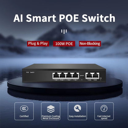 4/6/8 Port POE Switch 100Mbps – Smart RJ45 Injector for IP Cameras, NVR & Wireless Access Points